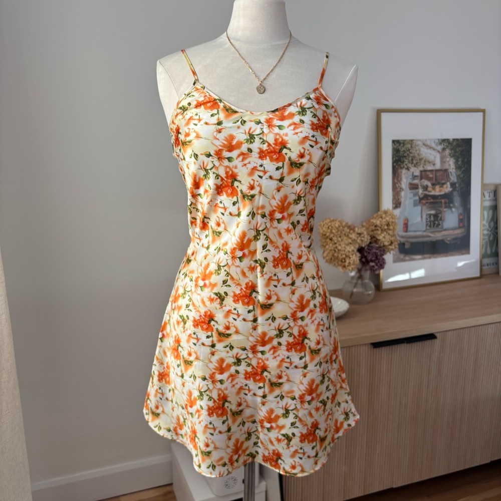 VINTAGE Open Back Floral Slip Dress -Size S